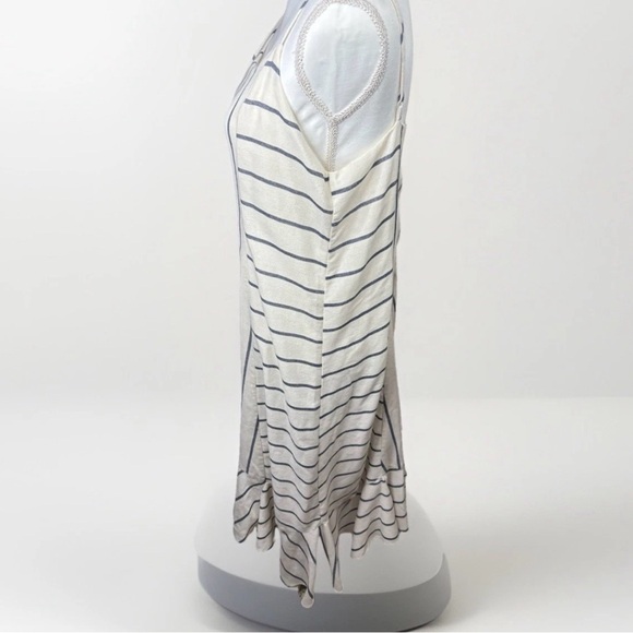 Women’s Striped Midi Dress Size L Linen Look Adjustable Straps Ruffle Hem - Picture 8 of 9